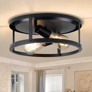 2-pack Black Flush Mount Ceiling Light Fixtures,2-Light E26*2 Base Modern Hallway Light Fixtures Ceiling, Black Light Fixture Ceiling Mount for Farmhouse,Kitchen, Bedroom