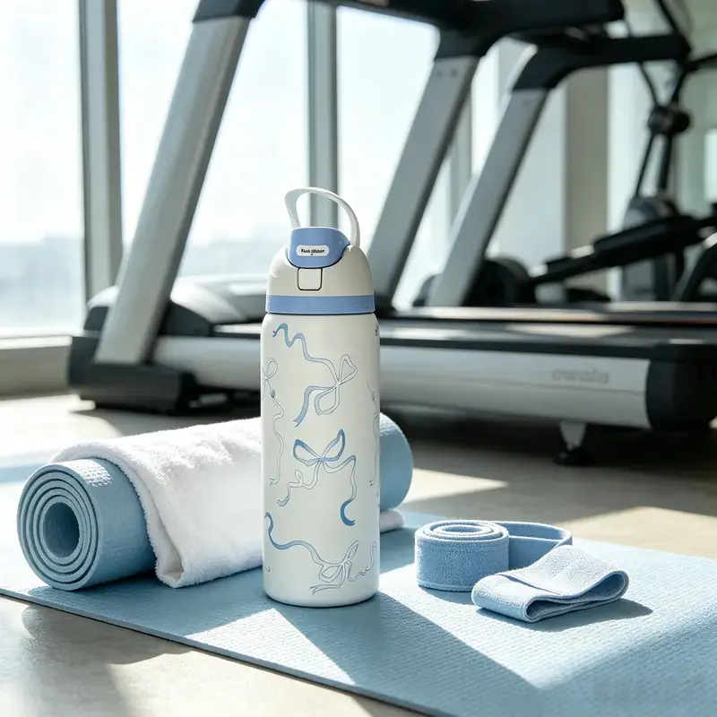 Owala FreeSip 24oz Blue Ribbon Bow Insulated Stainless Steel Water Bottle with Straw Lid White Gym Travel School Tumbler