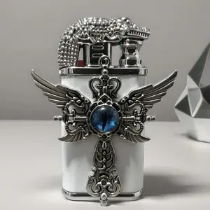 (No Gas) Elegant Wing-shaped Double-flame Lighter Silver White Color Gas Not Included Perfect Gift for Girlfriend Butterfly Motif Luxurious Design(No Gas)