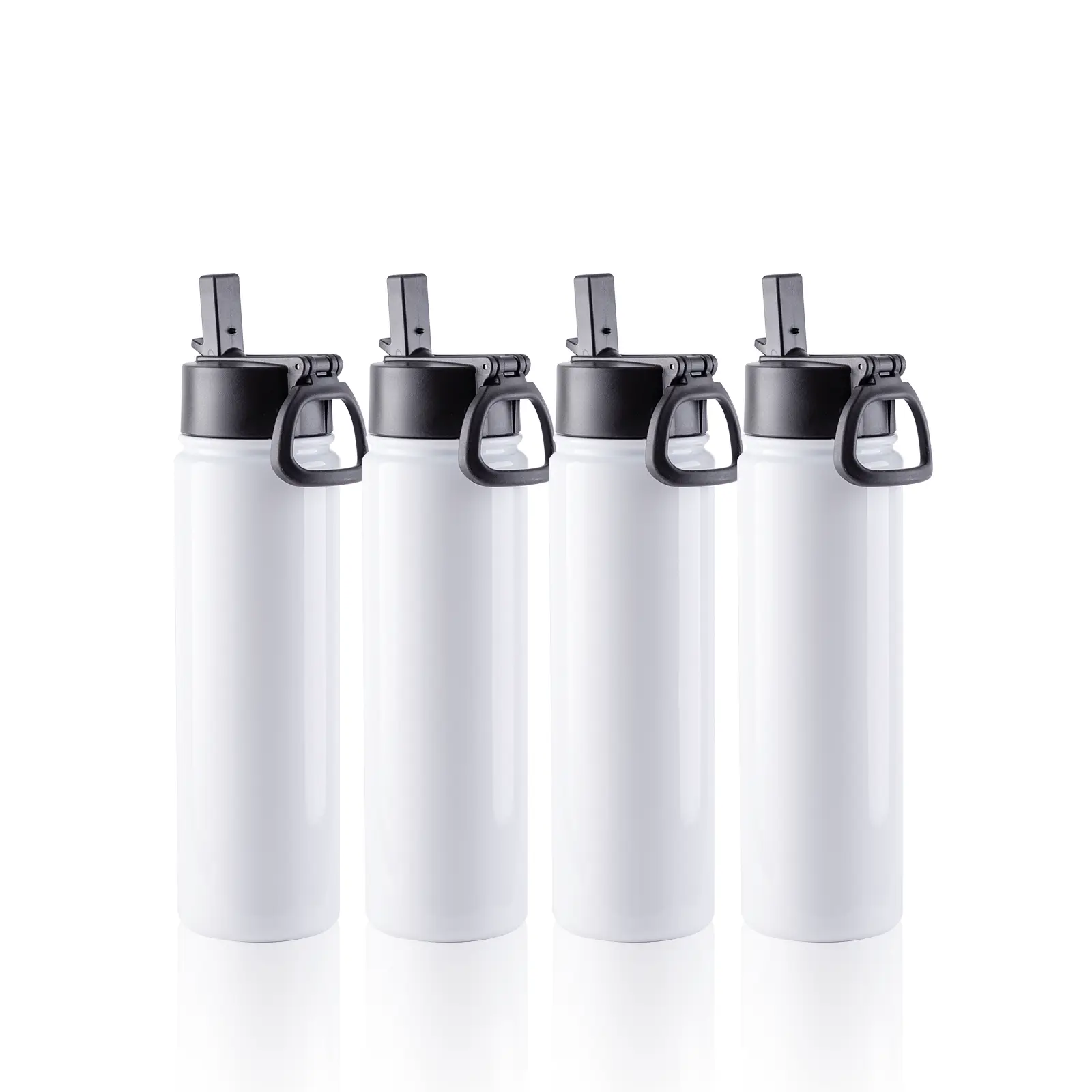 4-Pack 22 oz Customized Steel Sublimation Water Bottles, White Wide-Mouth Tumbler with Handle Cap, Straw, Portable Bottled Drinkware for Kitchen Use, Stainless