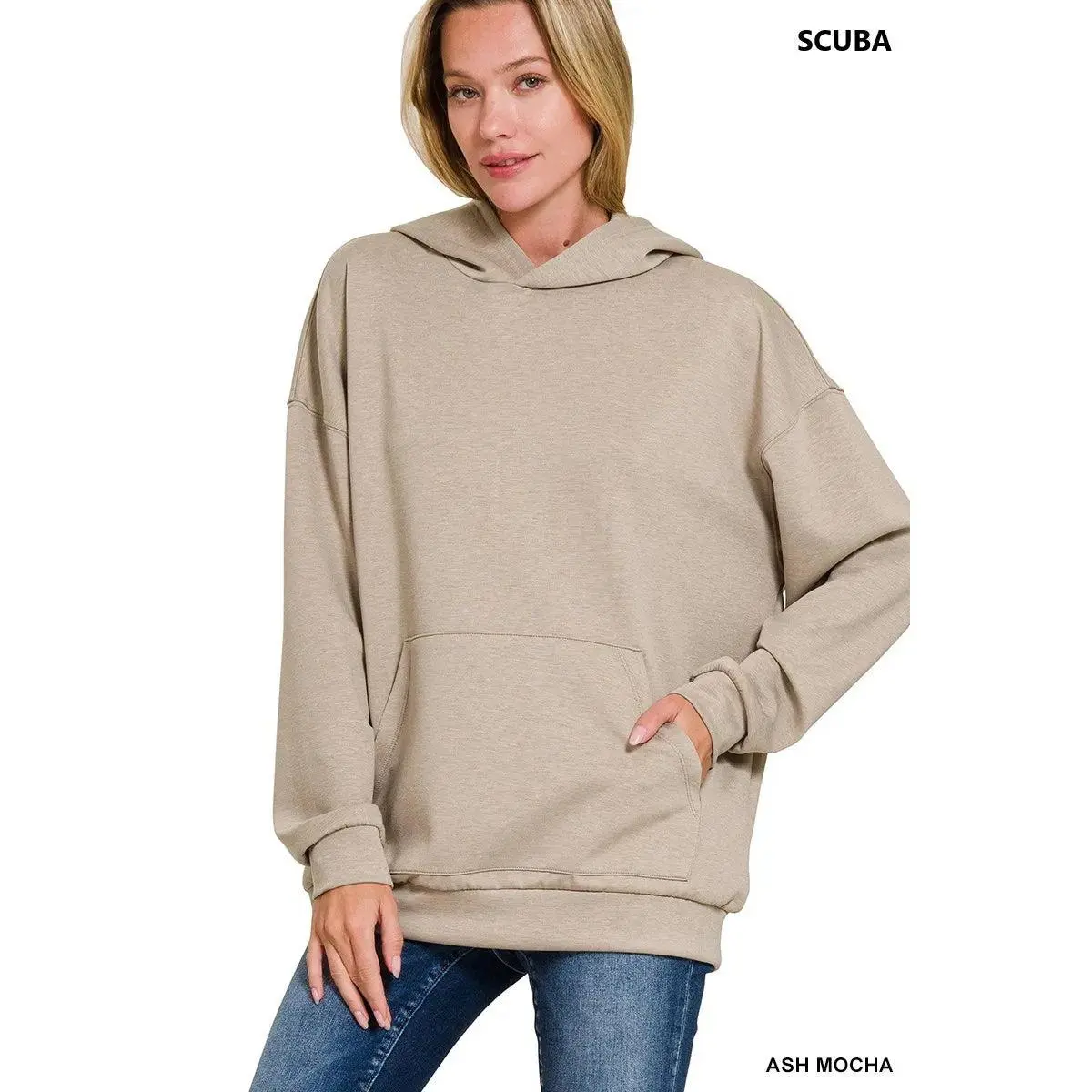 Women's Zenana Oversized Scuba Hoodie - Kangaroo Pocket, Fits as Loungewear, Basic Day Wear, Soft Scuba Fabric