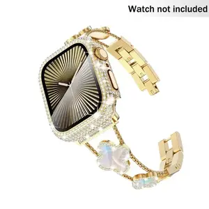 Pink Four-Leaf Clover Apple Watch Band – Adjustable Jewelry Bracelet Strap for Women, Fashion Style, Compatible with Series 1–11, SE & Ultra (38–49mm)