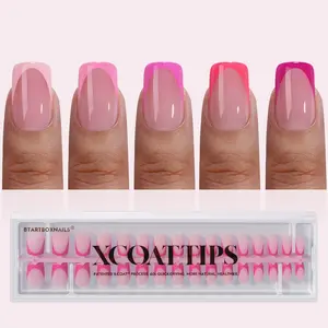 BTArtboxnails XCOATTIPS Press on Nails - 150pcs Pink Short Square or Almond French Tips,Pink Soft Gel False Nail, Soak Off Acrylic Fake Nails Extensions