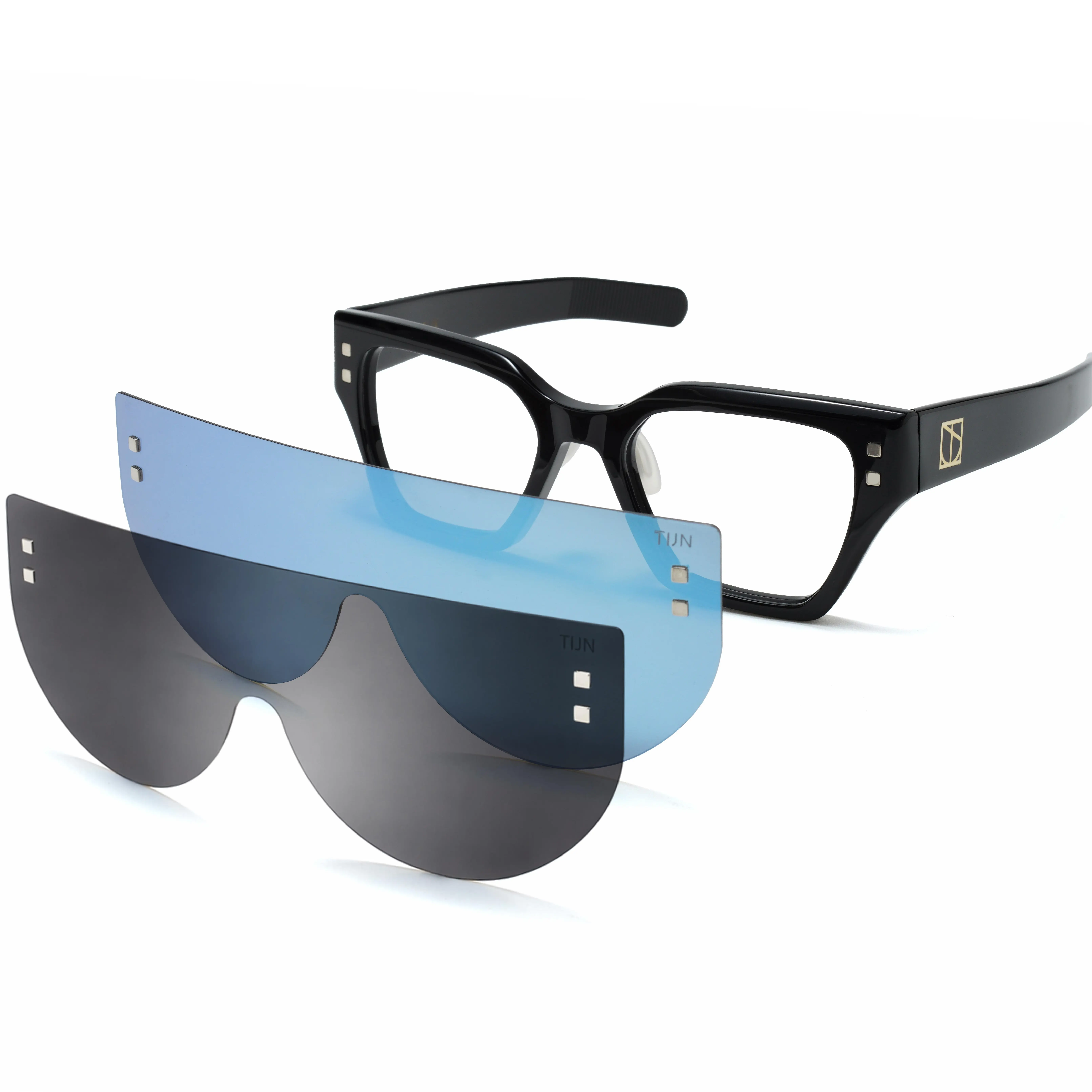 TIJN Magnetic Clip-On Sunglasses Set Sunglasses Mirrored Colored Lens Snap-On Lenses, Driving & Travel Sunglasses, Back to school Sunglasses, Campus & Road Trips,Travel AccessoriesDimple with Nalo Snap-On