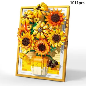 1011pcs Sunflower Frame Building Block Set, Creative Artificial Flower Plant Model, Home Decoration for Ages 8+ Creative Gift, Valentine's Day Gift for Girls,Immortal Flower Display Model Assembly Toy.