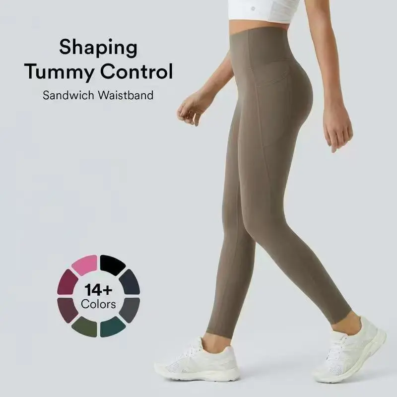 Seamless High Waisted Leggings With Pockets Tummy Control Booty Lifting Second Skin Feel For Yoga Gym Shaping Tummy Control Sandwich Waistband