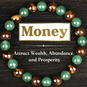 1pc  Money Attraction Bracelet with Green Aventurine & Tiger Eye - Aesthetic Beaded Jewelry for Wealth Abundance & Protection - Adjustable Fit & Natural Crystal Energy Gift