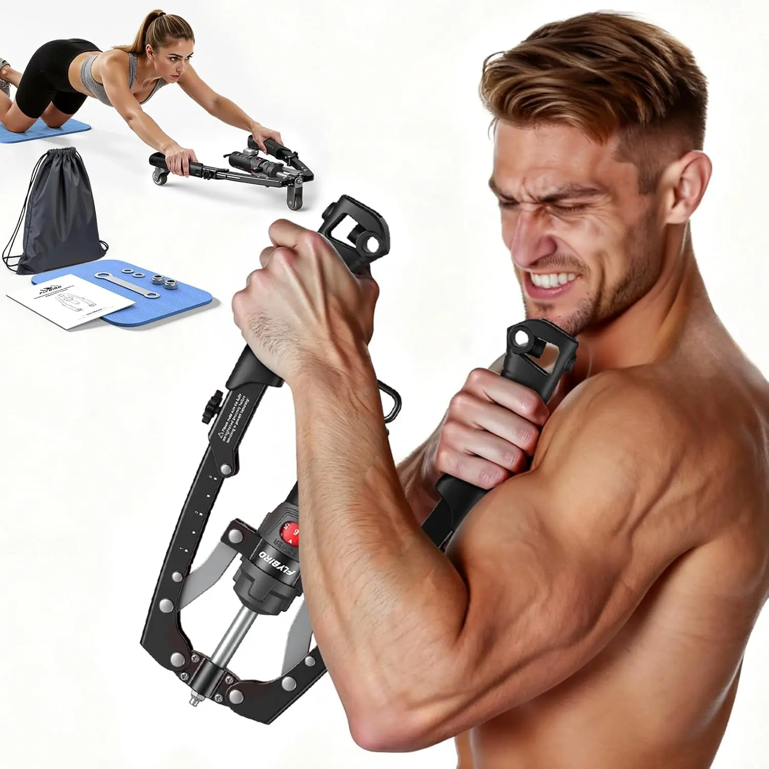 【live only】FLYBIRD 3-in-1 Hydraulic Chest Twister & Arm Trainer: Adjustable 22-440lbs Core Trainer with Ab Roller Wheel - Home Gym Strength Training Equipment, Full Body Workout Accessory (Pad & Bag Incl.) for Men Women#Summervibes summervibes,