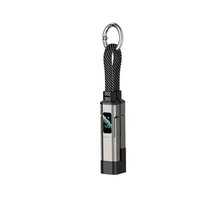 4-in-1 Short USB-C Keychain Lanyard Data Cable with LED Display, Braided PD Fast Charging Cord for Mobile Cellphone, Portable Charging Accessory