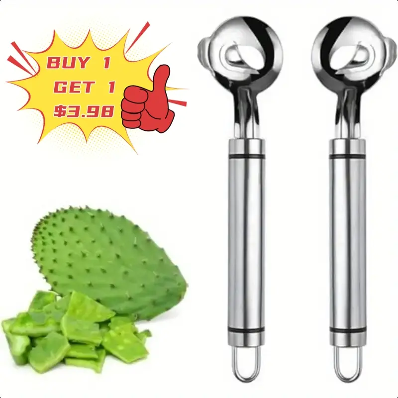 $3.98 Durable Solid Metal Cactus Vegetable Tool Set - 2 Piece Sets, Cactus Shape, 2PCS Spoon Form Peelers, 1PC Nopales-Specific Spoon Utensil, 18.3*4.8cm Manual Spine Removal Kitchen Gadget, Convenient & Practical for Home Use