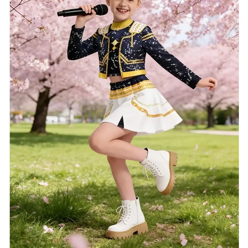 3-piece outfit, suitable boys and girls, children's performance costume, vocal stage costume, idol singer white party girl group stage costume, Halloween festival costume, cheerleader dance uniform