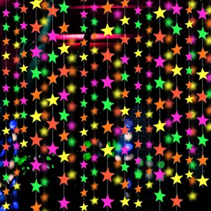 UV Star Paper Neon Garland Streamers Black Light Decorations for Dark Glow Party UV Reactive Party Favors Glow in The Dark Supplies Wedding Birthday Banners