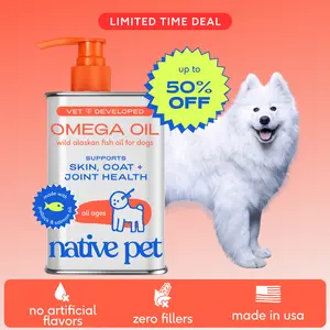 Native Pet Omega 3 Fish Oil for Dogs & Cats - Promotes Healthy Skin, Shiny Coat, & Strong Joints - Made with Wild Alaskan Salmon Oil for Dogs – Tasty, Fast-Absorbing Omega 3 6 9 Liquid Supplement
