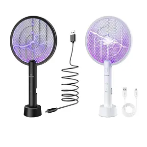 The Electric Aircraft 4000V Worm Racket 2 Plus 1 Flies Tremble with a 1200mAh Battery USB Charging Base, 3 Layer of Safety Nets, Father's Day gift, Indoor and Outdoor