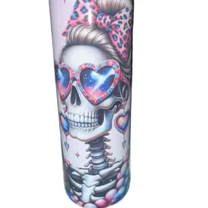 20oz Tumbler - Customizable Design with Heart-Shaped Sunglasses, Skull & Bone Accents, Ideal for Beverages - Bottle, Drinkware