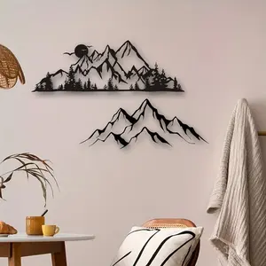Iron Wall Art with Mountain and Forest Theme, Large Metal Wall Sculpture for Rustic and Modern Home Decor, Wall Decoration, Perfect for Living Room & Bedroom