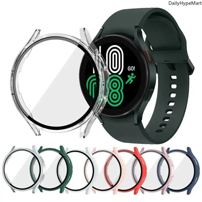 Watch Protector 2-Pack, Unisex Hard Polycarbonate Bumper Case with Tempered Glass Protective Shield for Samsung Galaxy Watch7 40mm/44mm, Wearable, Shockproof Protective, Accessories