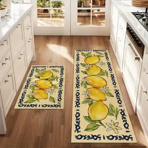 2Pcs Five lemons Floor mat set including farmhouse kitchen Rug dining room flooring laundry room decorative carpet mat