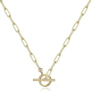 Graduation Gift Toggle Necklace 14K Gold Plated Paperclip Chain Choker Stainless Steel Cable Necklaces Jewelry for Women