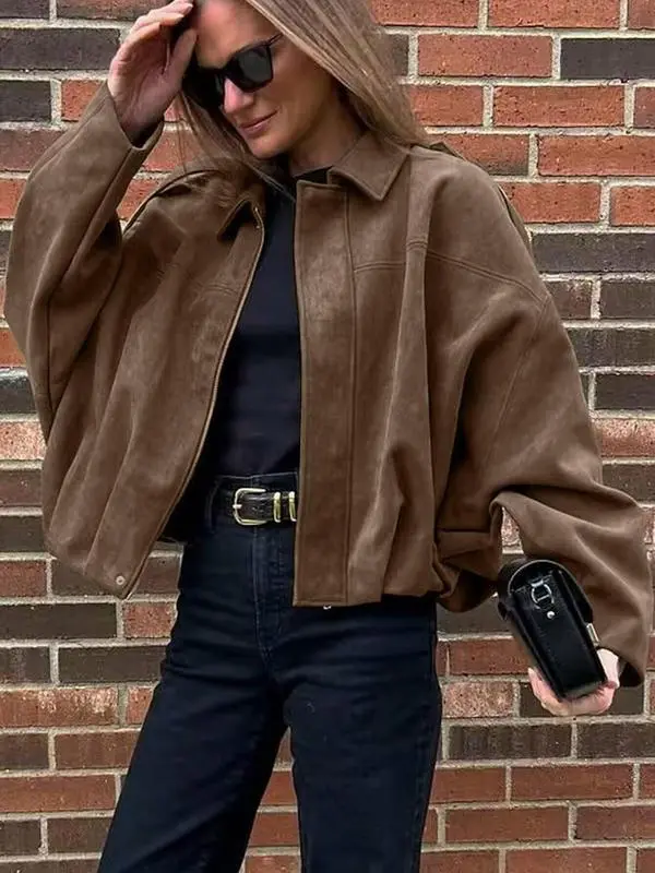 Aviator Jacket Woman New In Coats And Jackets Casual Zip Up Winter Jacket Oversized Pilot Cropped Fit 2026 Streetwear Short Outerwear for Casual Wear