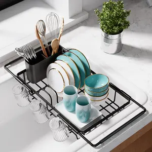 In-Sink Dish Drying Rack, Simple Metal Kitchen Sink Organizer, Space-Saving No Drain Tray, Black