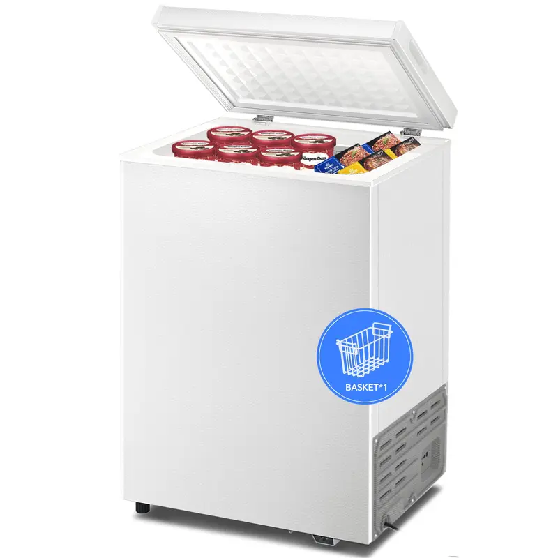 Kismile Chest Freezer 2.8 Cu.ft with 2 Removable Baskets Adjustable Temperature Energy Saving Compact Top Open Door Freezer White