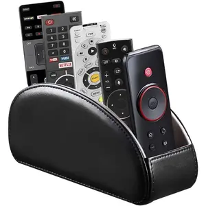 PU Leather Remote Control Holder with 5 Compartments - Storage Tray & Desktop Organizer for TV Remotes,Glasses,Pens,Accessories - Space-Saving Design for Bedside Table & Office Desk (Black)