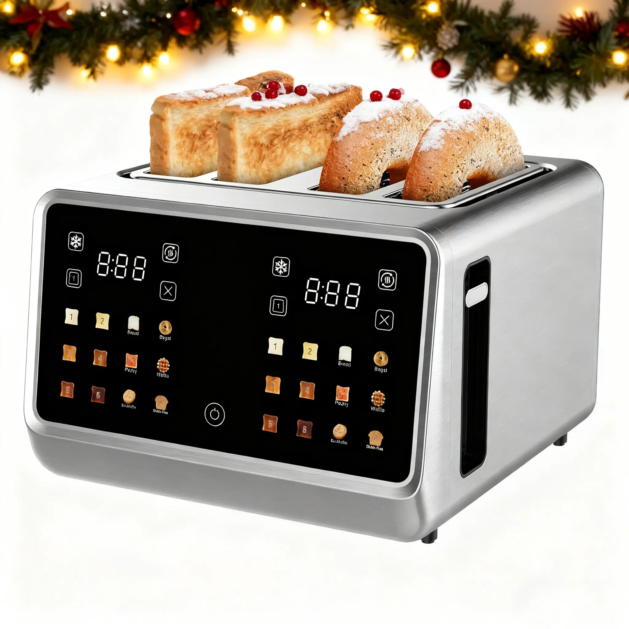 Smart Extra Wide Slots Toaster with Bagel Cancel Defrost Reheat Functions 4 Slice Touch Screen Stainless Steel Digital Toasters 6 Bread Types 6 Shade Settings Home Gift Bread Machine - Household Appliances Durable Kitchen