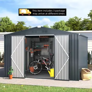 【3 Packages Shipping】YODOLLA Large Metal Storage Sheds Steel w/Lockable Doors Utility&Tool Storage for Garden Patio, Outside Use Outdoor Panels Shed