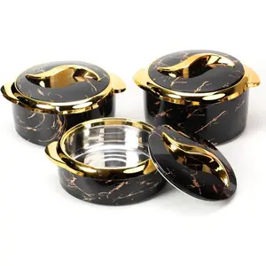 Luxury Black Marble Insulated Casserole Set (3-Piece) – Elegant Gold-Trimmed Hot Pot Serving Bowls with Stainless Steel Interior – Thermal Food Warmers for Dinner Parties, Holidays & Gifting – Prestige Collection