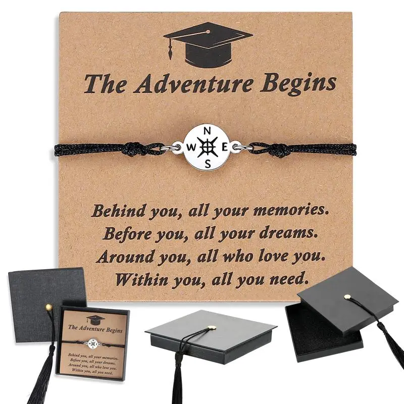 Exclusive 2026 Limited Edition Compass Bracelet - Unisex Inspirational Fashion Jewelry for Graduates, School Friends Graduation Gift Marking "The Adventure Begins"