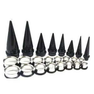 Ear Stretching Kit 24 Pc 00g - 1" Acrylic Tapers & Surgical Steel Tunnels Black White Mix O-Rings Safe Comfortable Ear Stretching Tool