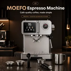 [SummerWins][MOEFO] 20 Bar Semi-Automatic Espresso Machine with Milk Frother Steam Wand, PID Temp Control & Pressure Gauge, 1500W Fast Heating Coffee Maker, 1.6L Removable Water Tank for Latte, Cappuccino & Home Barista
