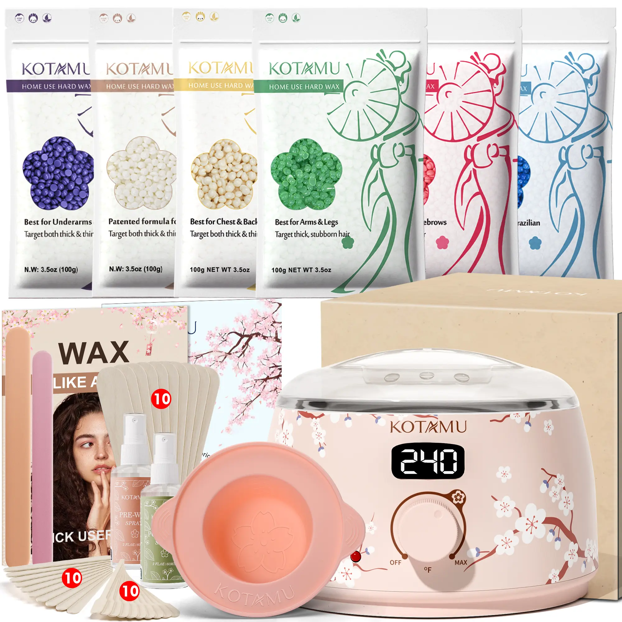 KOTAMU Hair Removal Set for Men & Women - Max Professional Body Care Cosmetic Comfort Set.For Underarms, Brows & Sensitive Skin. Digital Wax Cartridge - Home Salon Use. Waxing Kit Wax Warmer Kit Wax Warmer Machine,travel essentials,sunscreen
