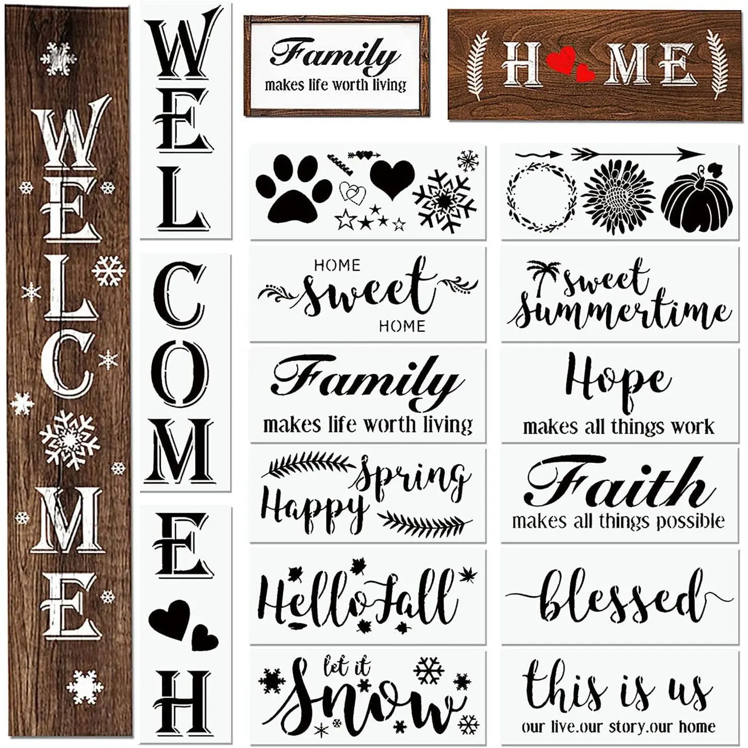 Large Calligraphy Letter Stencils, Reusable Plastic Alphabet Set with Welcome Font for Painting Signs, Outdoor Home Decor Embellishment, Outdoors, Porch, Reusability, Decorative