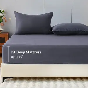 100% Cotton Flannel Fitted Sheet Only, Ultra Soft Cozy Warm Fitted Bottom Sheet for All Season, 16" Deep Pocket, Dark Grey, Queen