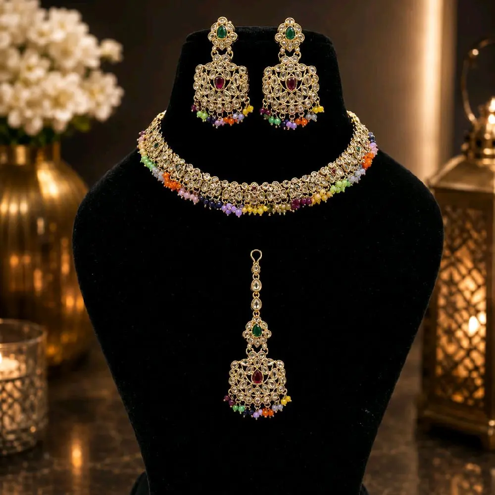 Beautiful polki sets with earring and tikka