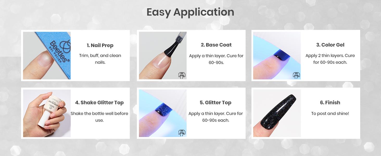 Beetles Gel Polish Glitter Gel Top Coat Glossy Shiny Gel Nail Polish No Wipe Gel Top Coat Soak Off UV Led Long Lasting Highly Shine Manicure Nail Art