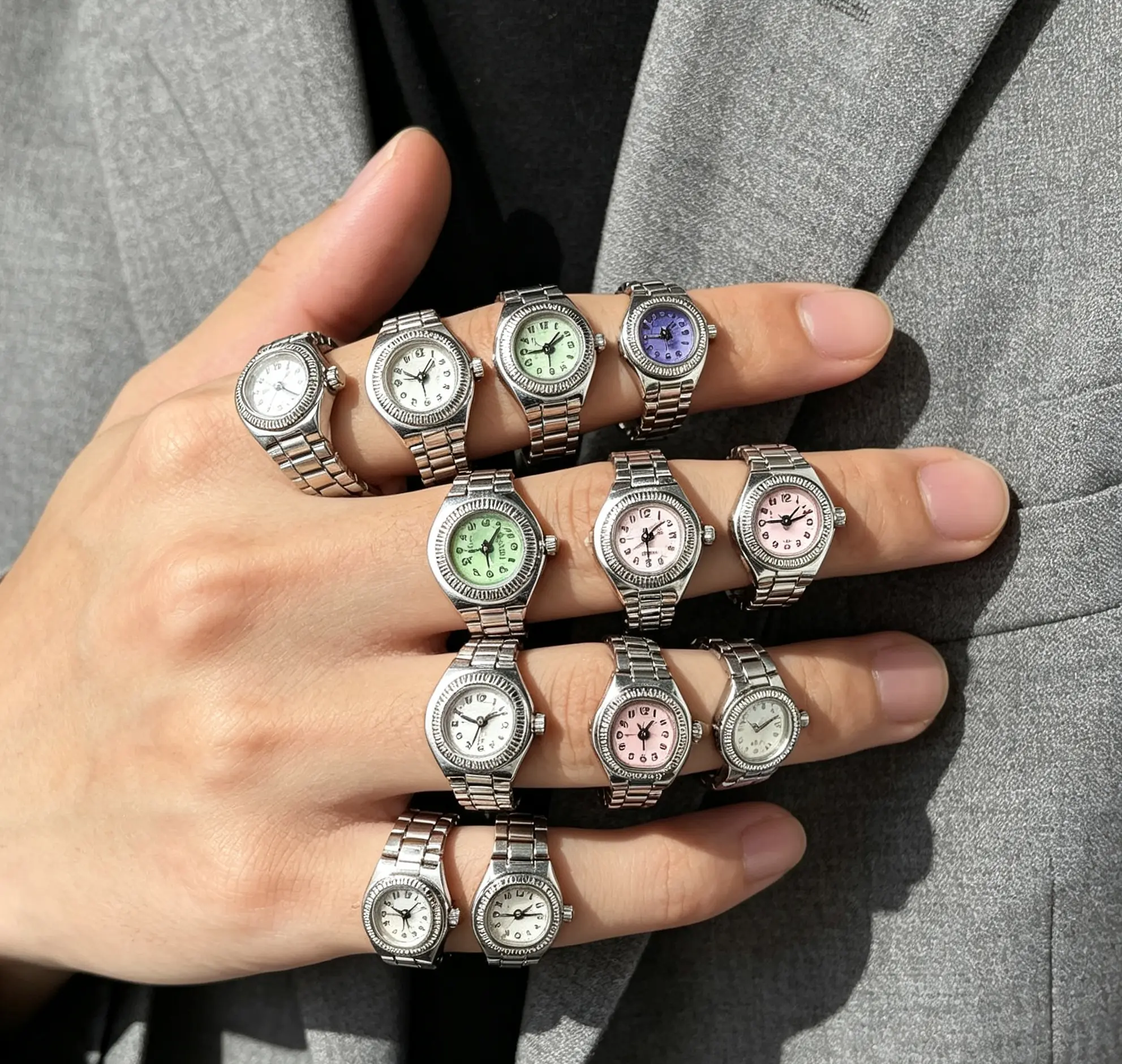 Multi Tiny Time Watch Ring Finger Watch Ring For Couple Men and Women, Good Quality Workable Ring Watch