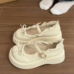 Sweet Bow Y2K Platform High Heel Leather Shoes for Women 2025 New Fashion Casual Chunky Outdoor Shoes