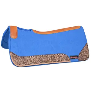 HILASON Western Wool Felt Horse Saddle Pad W/ Distressed Wear Leather Hand Tooled | for Horses