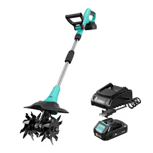 Cordless Electric Garden Tiller, 20V Rototiller Cultivator with 2×2.0Ah Batteries, 9" Tilling Width & 6.6" Depth, Portable Electric Soil Cultivator for Lawn Yard Gardening