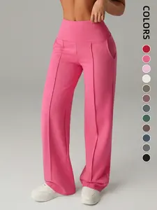 Women's High Waist Side Pocket Sports Pants, Casual Sporty Yoga Pants, Comfortable Fitness Bottoms, Perfect for Gym and Daily Wear, Sportswear