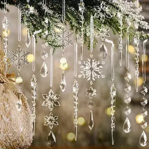 Limited Christmas Sale: 18pcs Crystal Ornaments for Christmas Tree Winter New Year Party Supplies Set Snowflake
