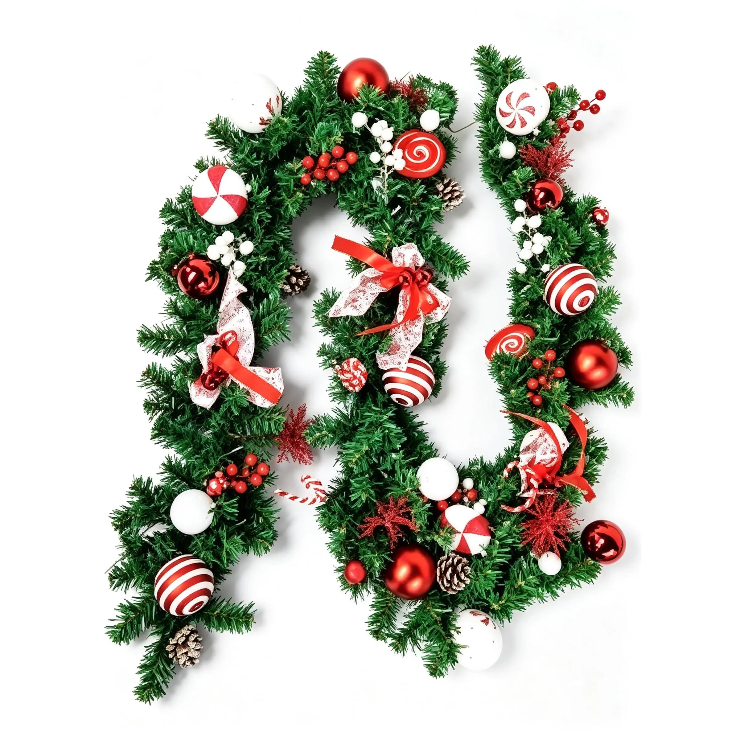 Garvee 9FT Red Candy Christmas Wreath, PVC Moon Garland Decor | Festive Red Candy Style, Reusable Seasonal Decor, Indoor Outdoor Hanging Display