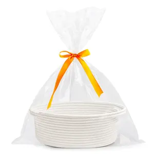 Small Woven Easter Basket with Gift Bags and Ribbons,Durable Burr Baskets for Gifts,Empty Small Rope Basket for Storage 12"X 8" X 5" Baby Toy Baskets with Handles, White
