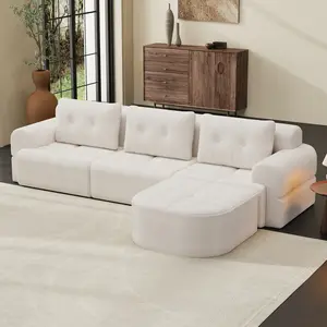Modular Sectional Sofa Couch with Chaise, Full-Foam Structure, Compression Packaging Design, Woven Texture Upholstery, Oversized Modern Sofa for Living Room