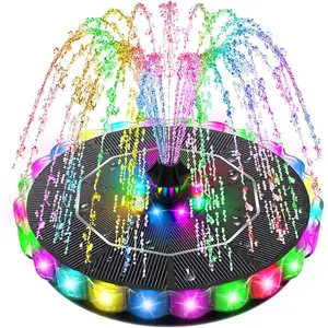 3.5W Solar Fountain for Bird Bath with 2000mAh  &  Color Changing LED Light, Anti-Drift Fixer & 8 Nozzles, Solar  Water Fountain Kit for Garden, Patio, Pond