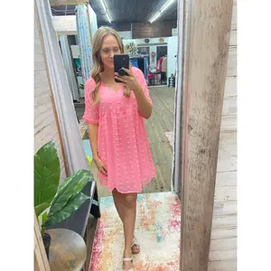 Swiss Dot Babydoll V-Neck Dress