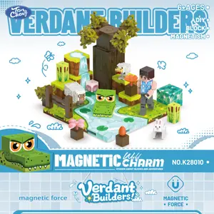 Magnetic Building Blocks Puzzle Toy, Minecraft DIY Model Kit, Wetland Park Scene, Boys & Girls Gift, Educational Playset